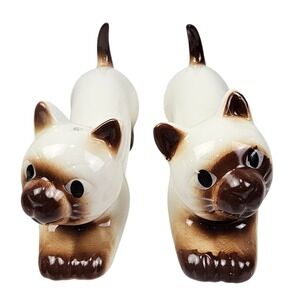 Cracker Barrel Siamese Cat Salt and Pepper Shaker Set Ceramic Stretching NWT